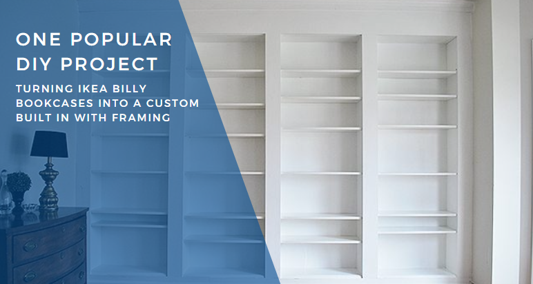 IKEA Billy bookcase hack styled as a high-end built-in bookshelf.