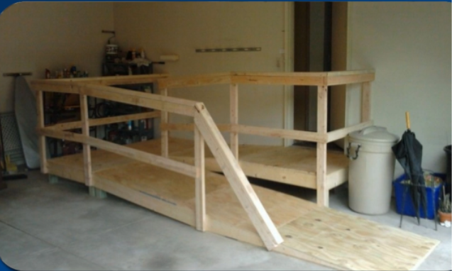 wooden ramp in garage